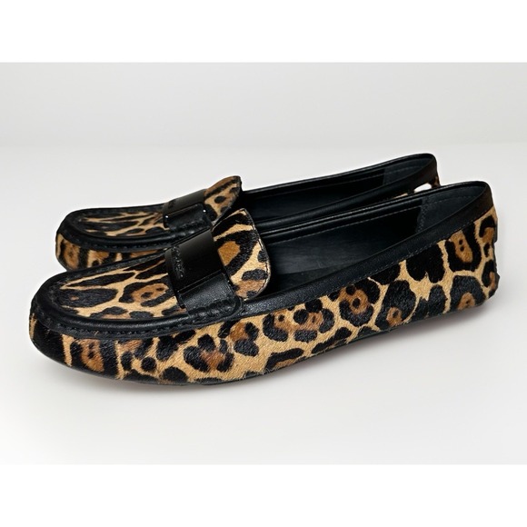 Calvin Klein Leather Calf Hair Lisette Leopard Print Loafers Slip On Shoes 8.5 - Picture 1 of 14